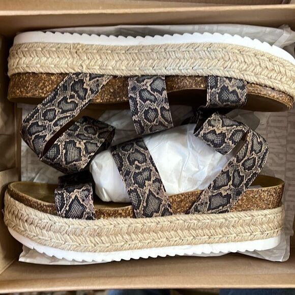 STEVE MADDEN Women's Kimmie Wedge Sandal Blu Snake Size 8 Cork Platform NEW - Picture 9 of 9